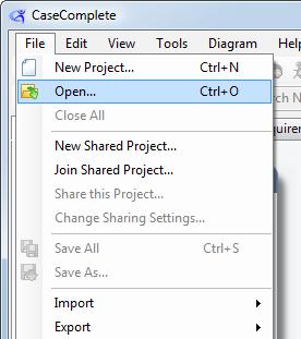 Once your CaseComplete project is open, you ll notice that the menu item Share this Project is enabled on the file menu. Select that menu option.