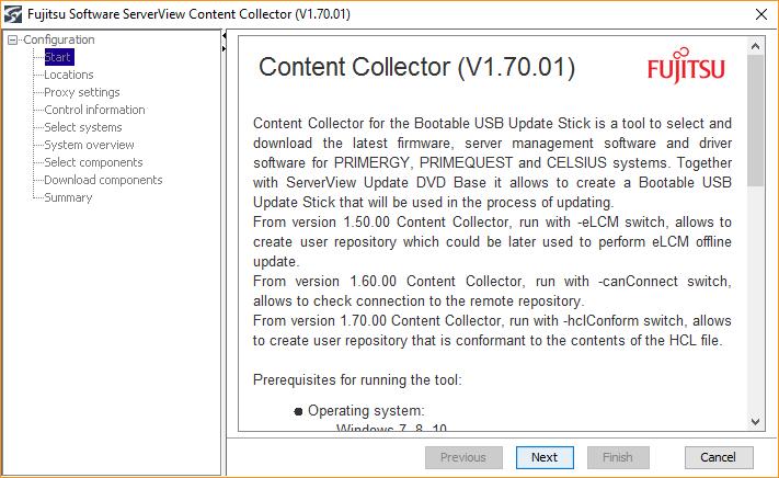 3.2 Using the Content Collector 3.2.1 Content Collector wizard After starting the Content Collector, the Start page of the Content Collector wizard opens.