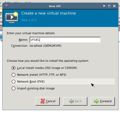 Create VM vfuel /2 Login to your HOST, open virt-manager and click Create