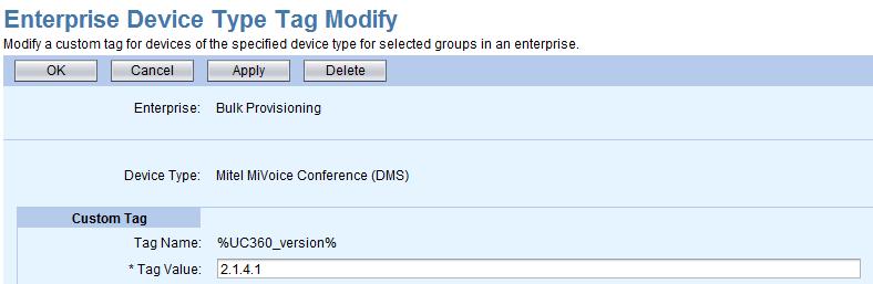 If not already present, add the file format for the new firmware to the Mitel MiVoice Conference (DMS) profile type. For example, version 2.1.4.