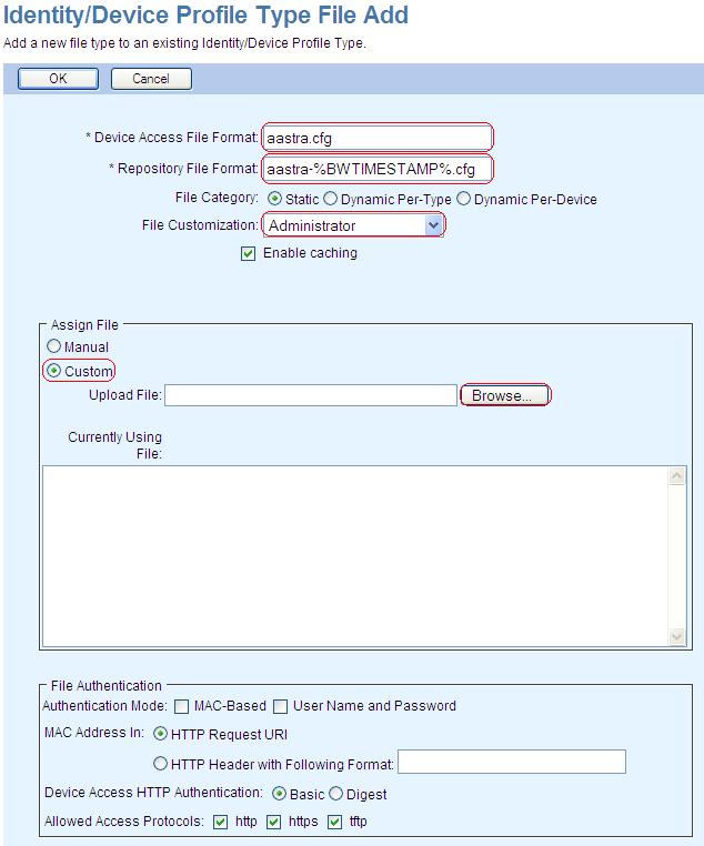 Add Mitel (Aastra) Phone Firmware File Format Firmware for Mitel (Aastra) phone types are placed at the Clearspan Device Profile level.