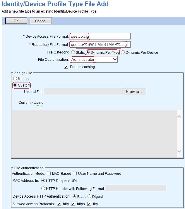 Add File sys.cfg Add a file entry for the sys.cfg file format. The list that follows describes the setup, and the screen capture that follows shows the changes which are circled in red.