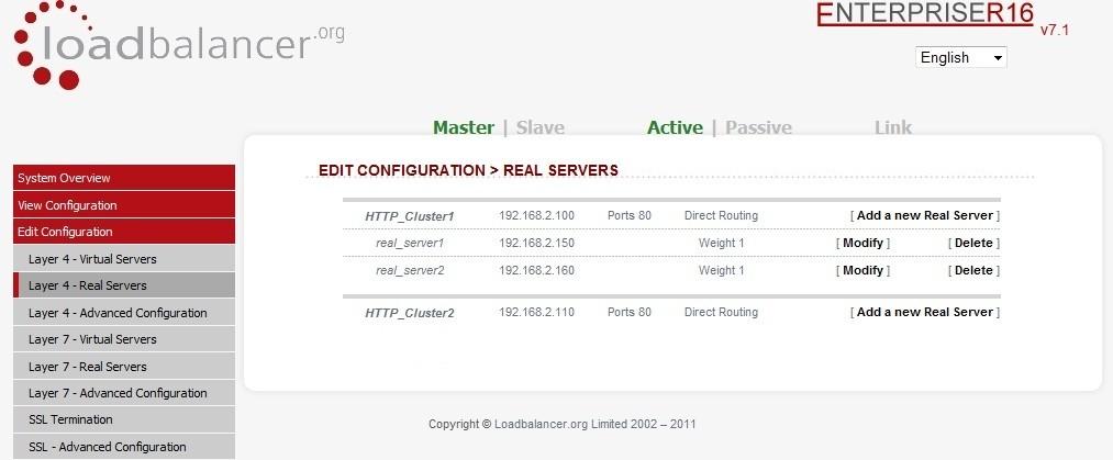 Layer 4 real servers This menu option allows you to add, remove or modify Real Servers.