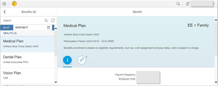 The Employee s My Benefits page is displayed as shown below: Employee can view the details about their