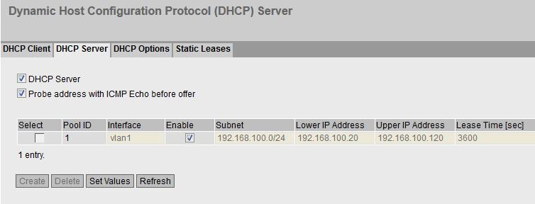 SCALANCE M-800 as DHCP server 2.2 Specifying DHCP options 4. In "Lower IP Address", enter the IP address 192.168.100.