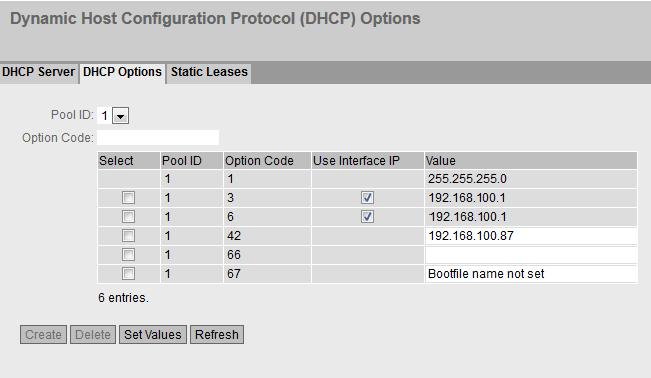 SCALANCE M-800 as DHCP server 2.3 Configuring static IP address assignment Result The DHCP options are configured.
