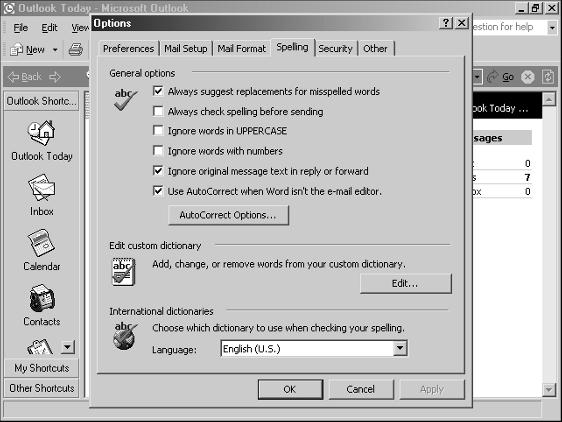 Customizing the E-mail You Send SET SPELL-CHECKING AND AUTOCORRECT OPTIONS 4 5 Click Tools. Click Options.