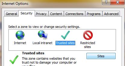 In the Trusted sites Window click the Add button (NOTE as this is a secure site