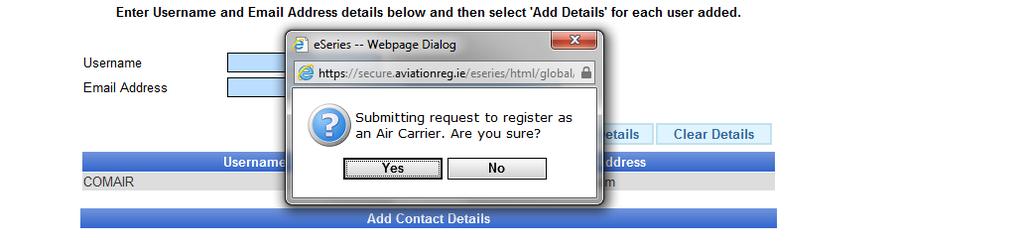 As contact details are added, the grid immediately above will display the entered details.
