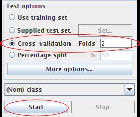 5. Click on Cross-validation and set the number of fold to 2. Then click on Start button. 6.