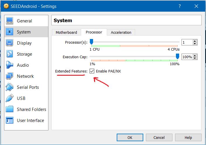 You also need to enable PAE/NX bit located in the Processor tab of the System setting as shown in the following figure 7.