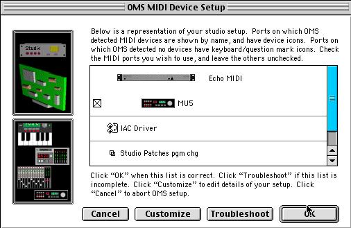 OMS setup Mac OS 8/9, Layla24 4. Verify that the Echo OMS driver is recognized. The OMS Driver Setup window recognizes MIDI hardware drivers in your system.