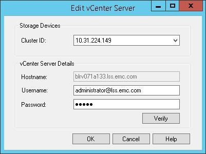 Configuration Figure 24 Edit vcenter Server Removing vcenter Servers 4. Edit the values in the fields, as necessary. 5. Click Verify to validate the values. 6. Click OK. Procedure 1.