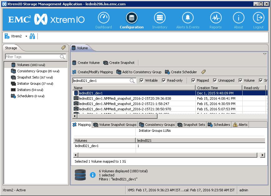 Recoveries Figure 42 XtremIO Storage Management Application Note This XtremIO Storage Management Application GUI pertains to XtremIO 4.0.1. The GUI can vary in different versions. 5.