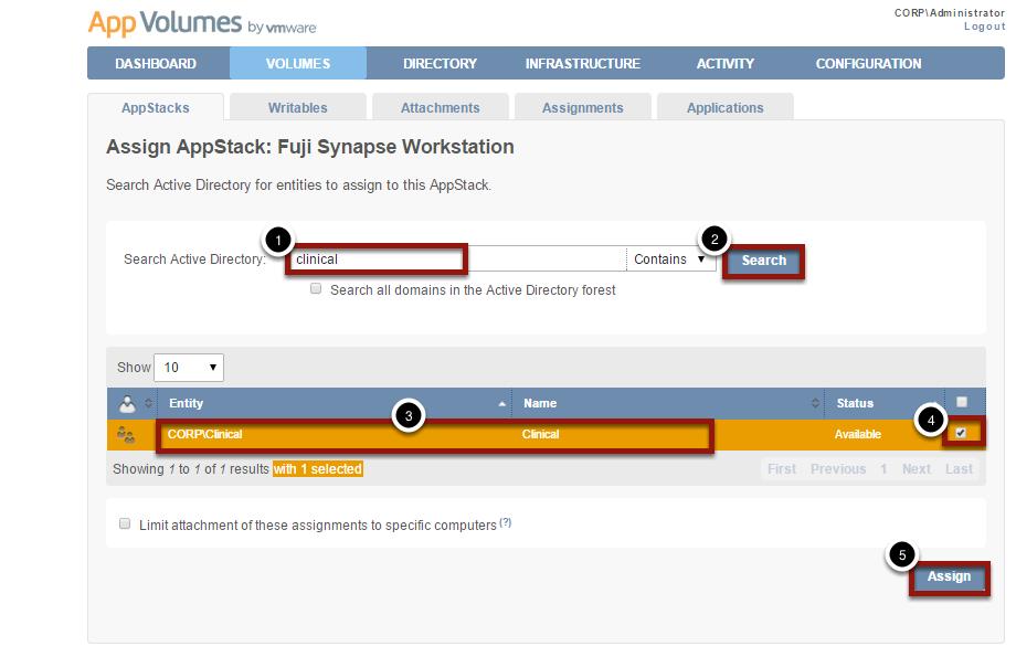 Assign Fuji Synapse Workstation AppStack 1. In the search windows enter clinical 2.