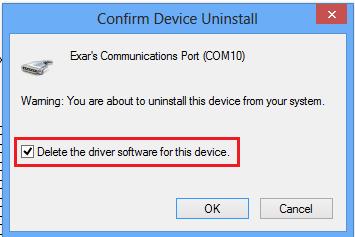 Right click on Exar s Communications Port (COMx) in Device Manager to expand to Device Control screen.