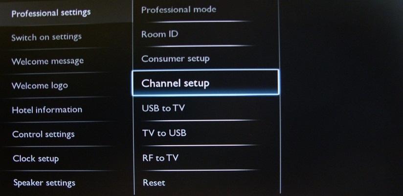 5. Channel options a. Reordering channels To reorder TV channels you need the channel plan from the Professional Settings menu.