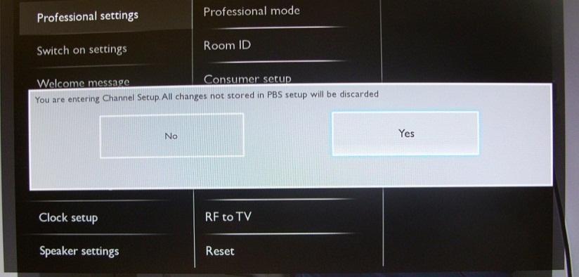 The Professional Settings menu can be accessed by using the Yellow remote (RC 22AV8573 Master Remote control) and pressing the MENU