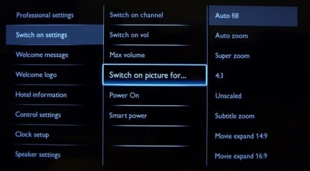 [Switch on picture format] This settings allows you to set a switch on picture format.