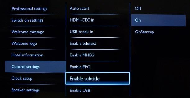 [Enable subtitle] Enables or disables the use of subtitles in a DVB broadcast channel: [Off]: No
