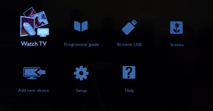 If you power on the set and then press the Home button on the guest remote, you will see this screen appear, if the TV already has been installed or the wizard was already skipped.