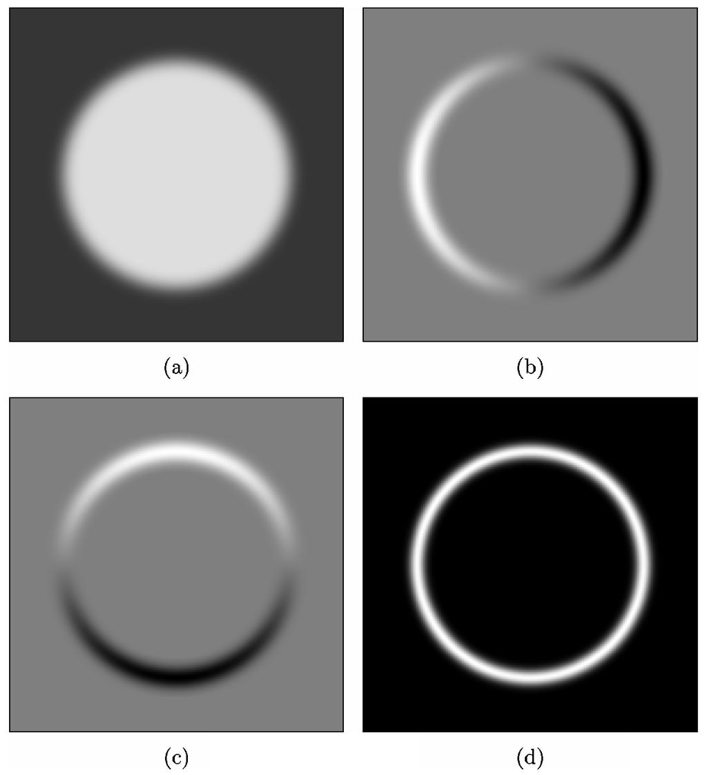 Edge detection by image gradient (a) A simple image I, (b) x-derivative of I