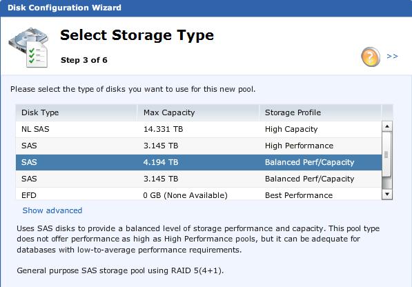 Chapter 4: Solution Implementation 6. The Select Storage Type screen appears. Select a disk type for the storage pool, as shown in Figure 9, according to the VSPEX Sizing Tool recommendation.
