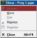 If the user selects the Shear icon in the upper left corner, a Pop-up menu opens providing another method to close the application.