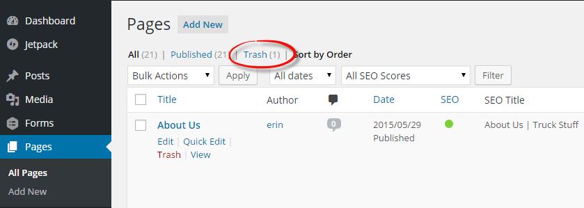 On the next screen, you will see three links at the top of the page - Click on the one that says Trash The next screen will list all deleted items.