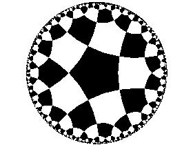 2. A tessellation of the Poincaré disc with n = 5, k = 4: 3.
