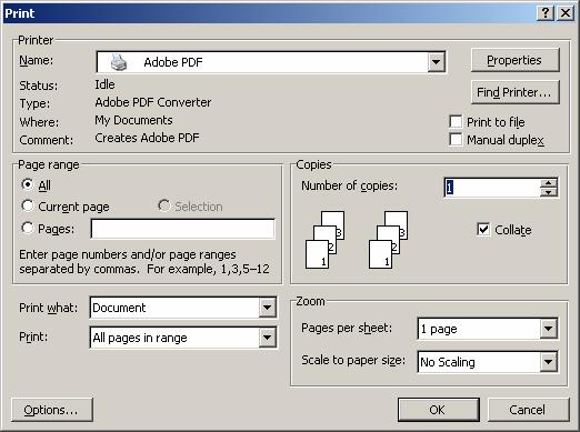 Create PDF using Adobe PDF or PDF Creator printer.