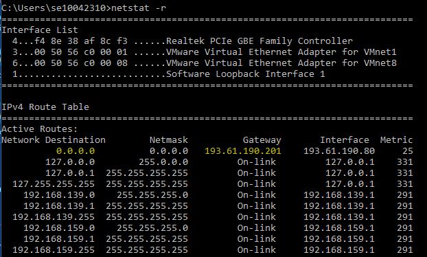 3. Find the IP address of the local router or default gateway that your computer uses to reach the rest of the Internet using the netstat / route command.