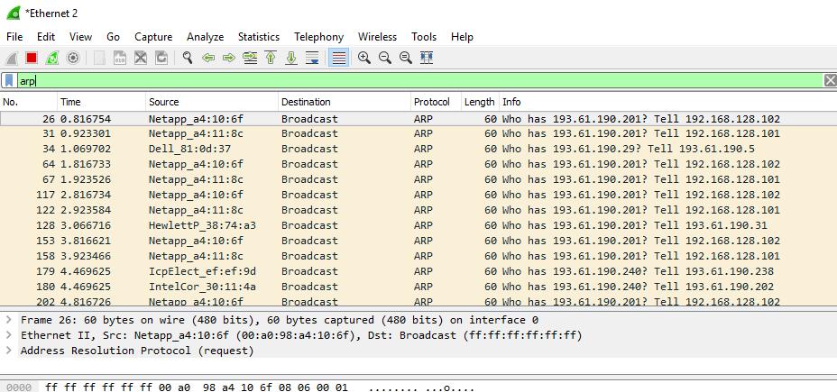 5. You should see the main Wireshark interface. Click on the Ethernet interface to start traffic analysis on that interface.