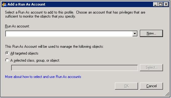The Add a Run As Account dialog box displays: Note: To continue creating a new account, proceed to step 15.