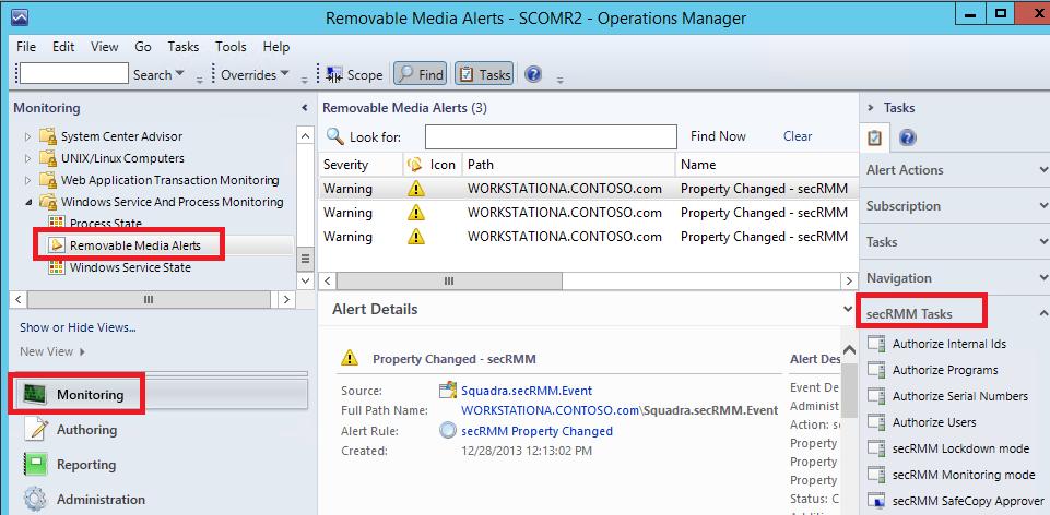 13. All Windows computers being monitored by SCOM that have secrmm installed will forward the secrmm alerts (from the secrmm Windows Event Log) into the SCOM console.
