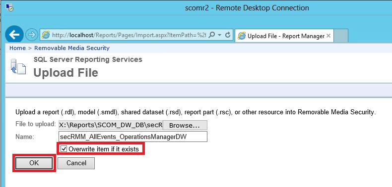 6. When you are finished with the uploads, you will have all the secrmm reports loaded. The last step is to associate the SCOM SQL datasource to each report.