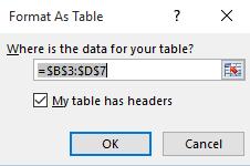 Click on the OK button and your table will be