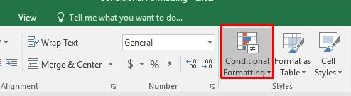 Click on the Home tab and within the Styles group, click on the Conditional Formatting button.