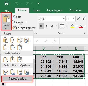 Excel 2016 Intermediate Page 188 This will display the Paste Special dialog box.
