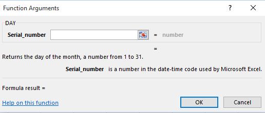 The dialog box displays basic information about this function.