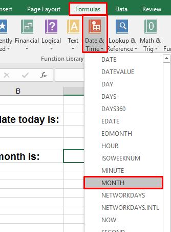 Excel 2016 Intermediate Page 35 Click on the cell into which we want to insert the MONTH function. In this case click on cell C6.
