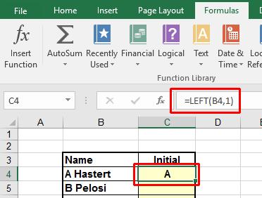 =LEFT(B4,1) Use the normal Excel drag and drop techniques to extend this function to