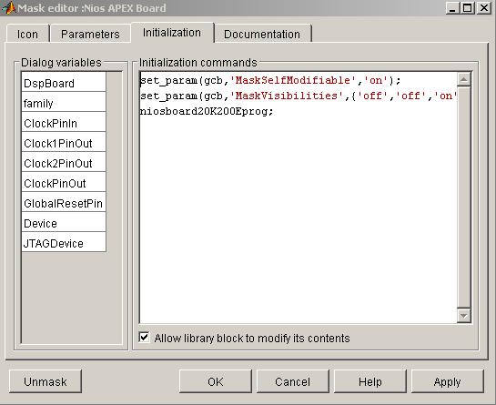 Initialization You specify initialization commands in the Initialization tab. These commands define the variables that are associated with the parameters.