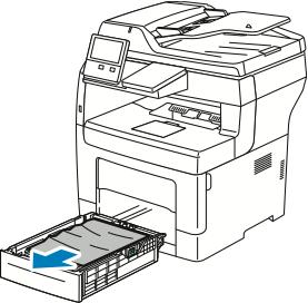 Troubleshooting 4. To remove the tray, lift the front of it slightly, then pull it out of the printer. 5. Remove any crumpled paper from the tray and any remaining paper jammed in the printer. 6.