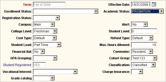 Academic Alerts Academic alerts are set in the Student Status window. When the Alert field is set to a value of Yes, a notification window appears each time the student s record is accessed.