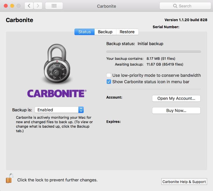 7. If the box was marked, the Carbonite user interface will open in System Preferences. The installation is now complete.