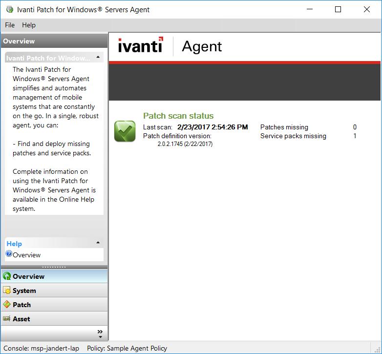 Using Ivanti Patch for Windows Servers 1. In the button tray located in the lower-left corner, click Patch. 2.