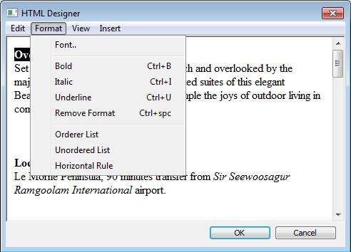 Figure 7: Text Format Menu Figure 8: Font Editor Options Supported HTML in Crystal Reports Whilst the Format menu displays the options to add ordered and un-ordered lists and horizontal lines, these