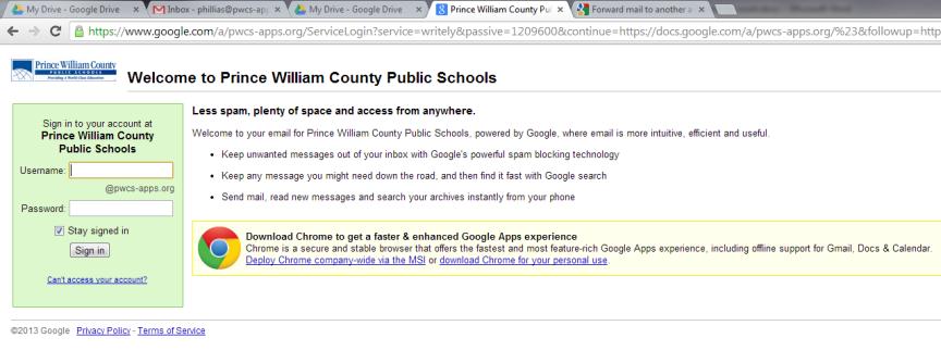 3 PWCS Google Apps for Education (GAE) Employee Account Directions 1. PWCS GAE Website: www.pwcs-apps.org 2. Login to PWCS GAE with your Novell username and password 3.