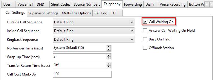 Select the Telephony tab, followed by the Call Settings sub-tab.
